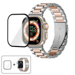 Bracelete Três Contas em Aço Inoxidável com Filme Curvo 3D, Para Apple Watch Ultra 2 / 1 49mm, Para Apple Watch Series 45mm, Para Apple Watch Series 41mm, Para Apple Watch Series 38mm