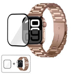 Bracelete Três Contas em Aço Inoxidável com Filme Curvo 3D, Para Apple Watch Ultra 2 / 1 49mm, Para Apple Watch Series 45mm, Para Apple Watch Series 41mm, Para Apple Watch Series 38mm