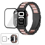Bracelete Três Contas em Aço Inoxidável com Filme Curvo 3D, Para Apple Watch Ultra 2 / 1 49mm, Para Apple Watch Series 45mm, Para Apple Watch Series 41mm, Para Apple Watch Series 38mm