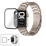 Bracelete Três Contas em Aço Inoxidável com Filme Curvo 3D, Para Apple Watch Ultra 2 / 1 49mm, Para Apple Watch Series 45mm, Para Apple Watch Series 41mm, Para Apple Watch Series 38mm