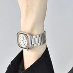 Bracelete Três Contas em Aço Inoxidável com Filme Curvo 3D, Para Apple Watch Series 10 46mm, Para Apple Watch Series 10 42mm, Para Apple Watch Series 44mm, Para Apple Watch Series 40mm