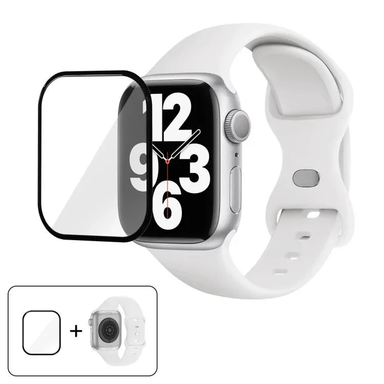 Correia de Relógio em Silicone com Fivela Borboleta e Filme Curvo 3D, Para Apple Watch Series 10 46mm, Para Apple Watch Series 10 42mm, Para Apple Watch Series 44mm