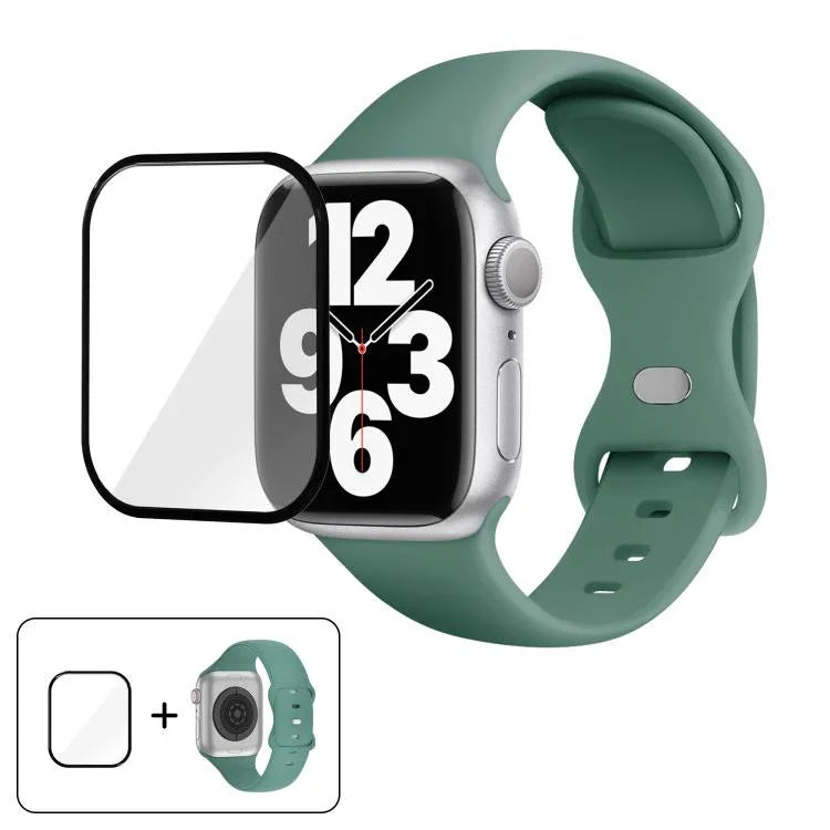 Correia de Relógio em Silicone com Fivela Borboleta e Filme Curvo 3D, Para Apple Watch Series 10 46mm, Para Apple Watch Series 10 42mm, Para Apple Watch Series 44mm