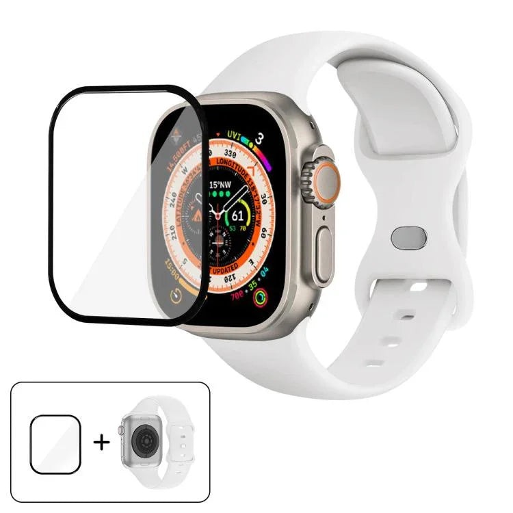 Correia de Relógio em Silicone com Fivela Borboleta e Filme Curvo 3D, Para Apple Watch Series 40mm, Para Apple Watch Ultra 2 / 1 49mm, Para Apple Watch Series 45mm