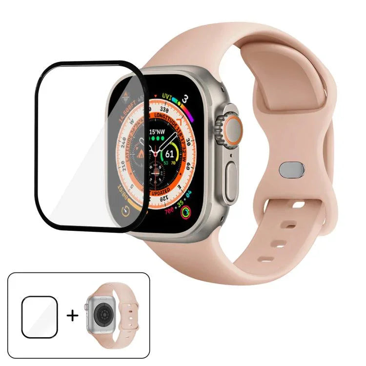 Correia de Relógio em Silicone com Fivela Borboleta e Filme Curvo 3D, Para Apple Watch Series 40mm, Para Apple Watch Ultra 2 / 1 49mm, Para Apple Watch Series 45mm