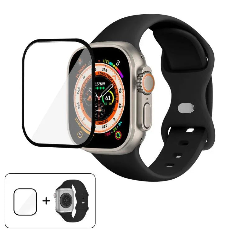 Correia de Relógio em Silicone com Fivela Borboleta e Filme Curvo 3D, Para Apple Watch Series 40mm, Para Apple Watch Ultra 2 / 1 49mm, Para Apple Watch Series 45mm