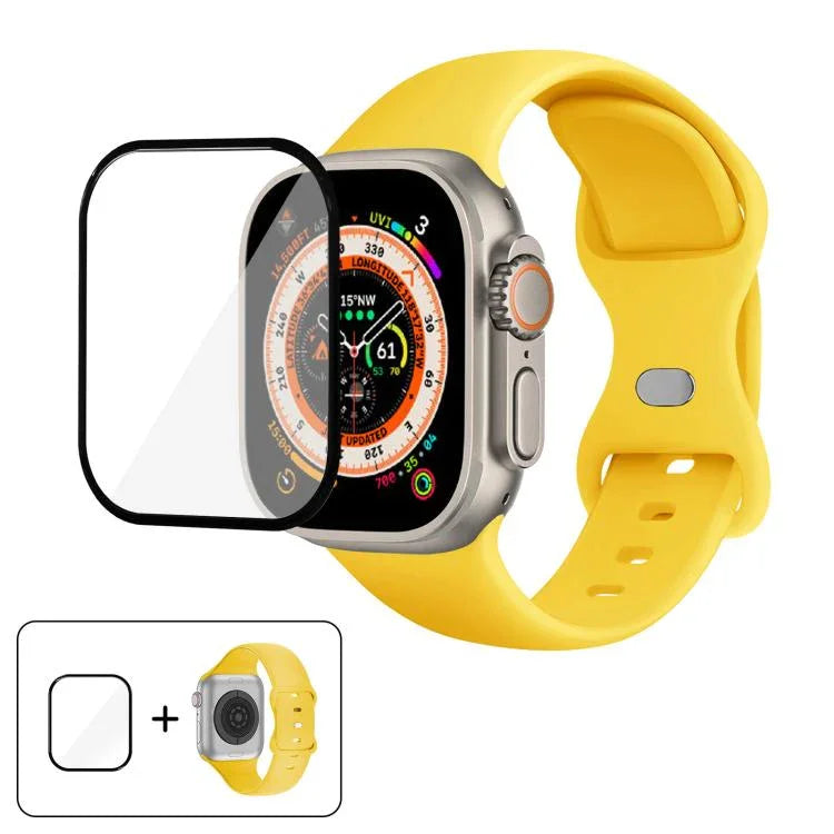 Correia de Relógio em Silicone com Fivela Borboleta e Filme Curvo 3D, Para Apple Watch Series 40mm, Para Apple Watch Ultra 2 / 1 49mm, Para Apple Watch Series 45mm