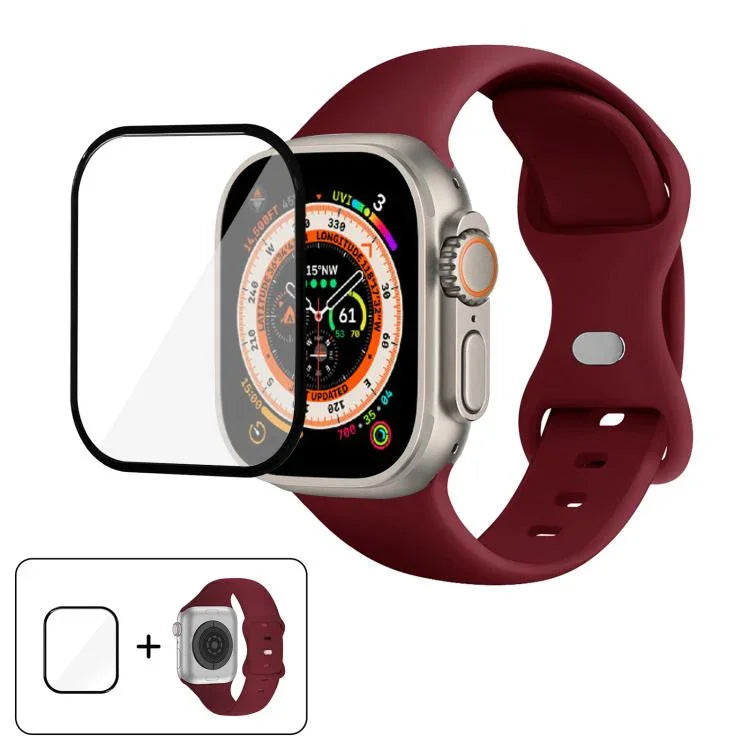 Correia de Relógio em Silicone com Fivela Borboleta e Filme Curvo 3D, Para Apple Watch Series 40mm, Para Apple Watch Ultra 2 / 1 49mm, Para Apple Watch Series 45mm