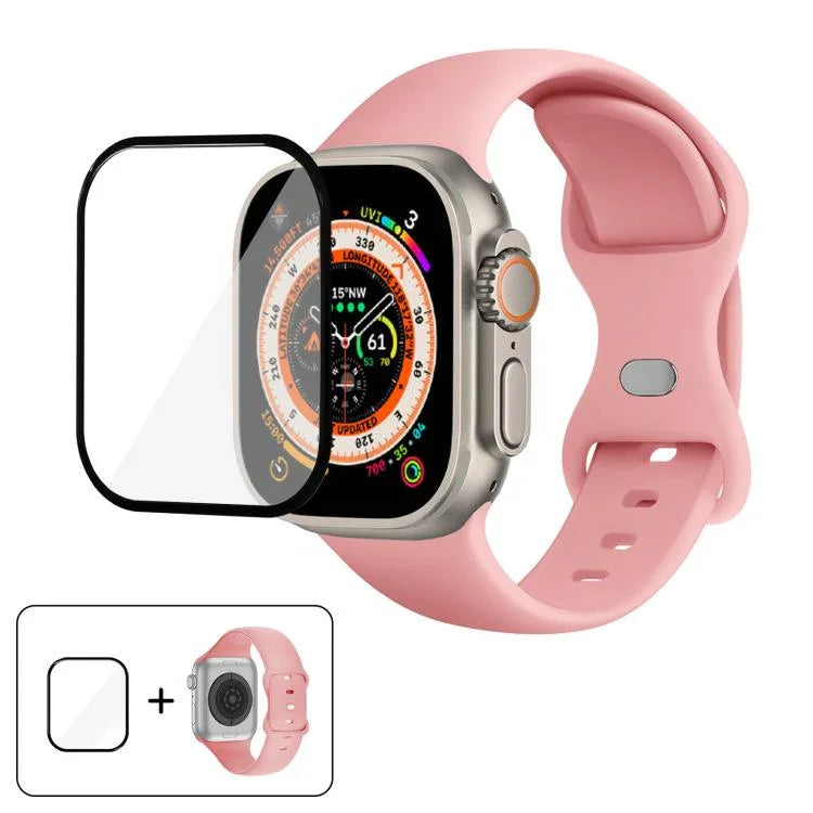 Correia de Relógio em Silicone com Fivela Borboleta e Filme Curvo 3D, Para Apple Watch Series 40mm, Para Apple Watch Ultra 2 / 1 49mm, Para Apple Watch Series 45mm