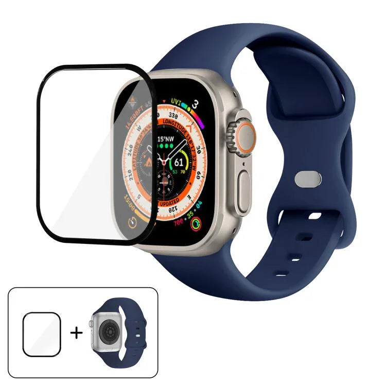 Correia de Relógio em Silicone com Fivela Borboleta e Filme Curvo 3D, Para Apple Watch Series 40mm, Para Apple Watch Ultra 2 / 1 49mm, Para Apple Watch Series 45mm