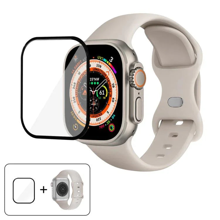 Correia de Relógio em Silicone com Fivela Borboleta e Filme Curvo 3D, Para Apple Watch Series 40mm, Para Apple Watch Ultra 2 / 1 49mm, Para Apple Watch Series 45mm