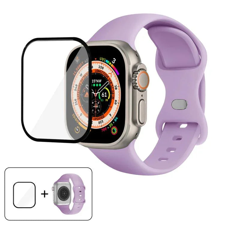 Correia de Relógio em Silicone com Fivela Borboleta e Filme Curvo 3D, Para Apple Watch Series 40mm, Para Apple Watch Ultra 2 / 1 49mm, Para Apple Watch Series 45mm