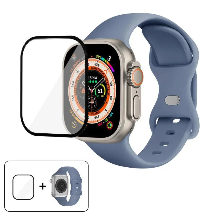 Correia de Relógio em Silicone com Fivela Borboleta e Filme Curvo 3D, Para Apple Watch Series 40mm, Para Apple Watch Ultra 2 / 1 49mm, Para Apple Watch Series 45mm