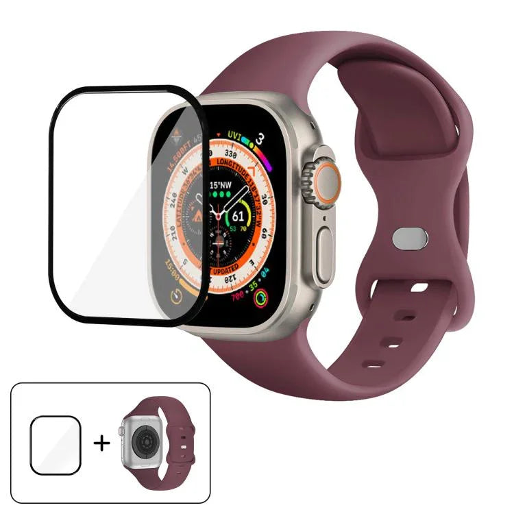Correia de Relógio em Silicone com Fivela Borboleta e Filme Curvo 3D, Para Apple Watch Series 40mm, Para Apple Watch Ultra 2 / 1 49mm, Para Apple Watch Series 45mm