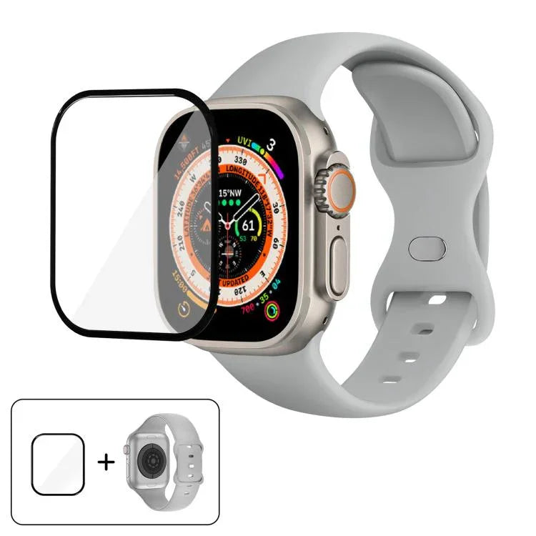 Correia de Relógio em Silicone com Fivela Borboleta e Filme Curvo 3D, Para Apple Watch Series 40mm, Para Apple Watch Ultra 2 / 1 49mm, Para Apple Watch Series 45mm