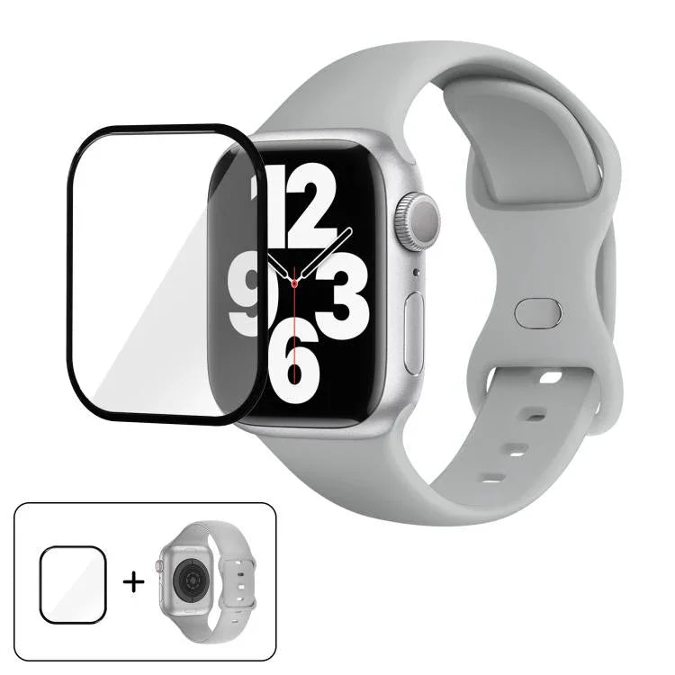 Correia de Relógio em Silicone com Fivela Borboleta e Filme Curvo 3D, Para Apple Watch Series 40mm, Para Apple Watch Ultra 2 / 1 49mm, Para Apple Watch Series 45mm