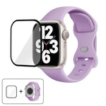 Correia de Relógio em Silicone com Fivela Borboleta e Filme Curvo 3D, Para Apple Watch Series 41mm, Para Apple Watch Series 38mm, Para Apple Watch Series 42mm