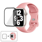 Correia de Relógio em Silicone com Fivela Borboleta e Filme Curvo 3D, Para Apple Watch Series 41mm, Para Apple Watch Series 38mm, Para Apple Watch Series 42mm