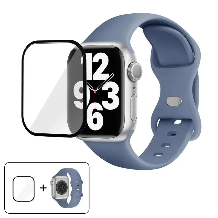 Correia de Relógio em Silicone com Fivela Borboleta e Filme Curvo 3D, Para Apple Watch Series 41mm, Para Apple Watch Series 38mm, Para Apple Watch Series 42mm