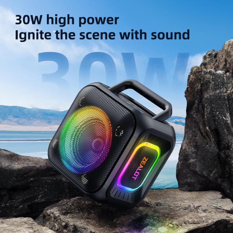 Zealot PT01 Coluna Bluetooth Estéreo RGB Portátil 30W IPX6 para Exterior, PT01