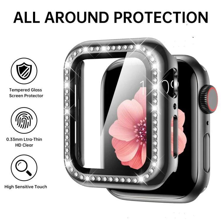 xDfind O-shaped Diamond Metal Watch Band with Tempered Film Integrated PC Cover, For Apple Watch Series 10 46mm, For Apple Watch Series 10 42mm, For Apple Watch Series 44mm, For Apple Watch Series 40mm, For Apple Watch Ultra 2 / 1 49mm                 ...