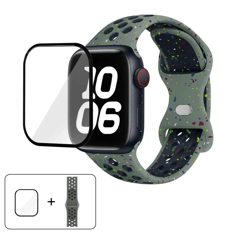 Correia de Relógio em Silicone com Fivela Borboleta e Pontos Coloridos com Filme Curvo 3D, Para Apple Watch Series 42mm