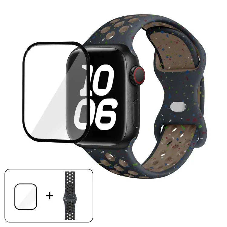 Correia de Relógio em Silicone com Fivela Borboleta e Pontos Coloridos com Filme Curvo 3D, Para Apple Watch Series 42mm