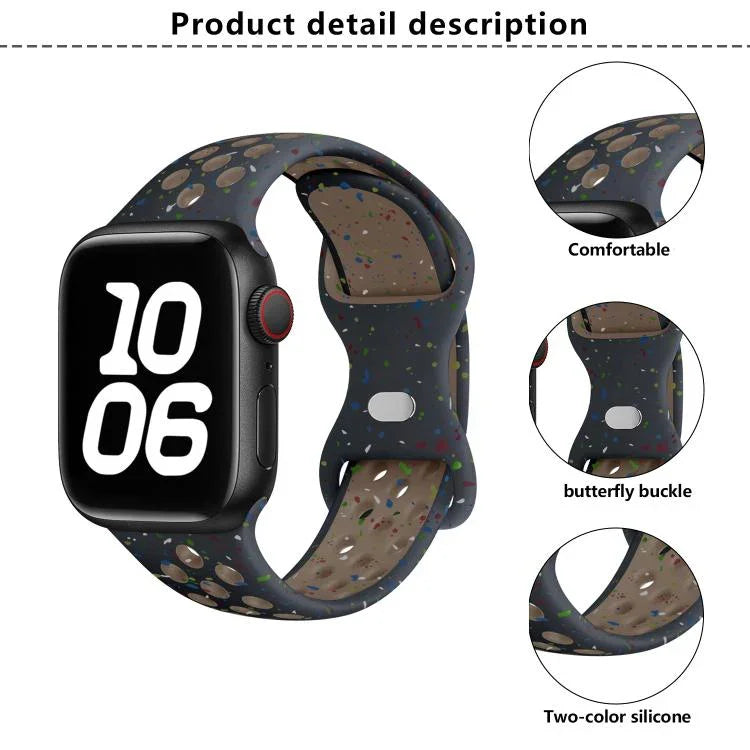 Correia de Relógio em Silicone com Fivela Borboleta e Pontos Coloridos com Filme Curvo 3D, Para Apple Watch Series 42mm