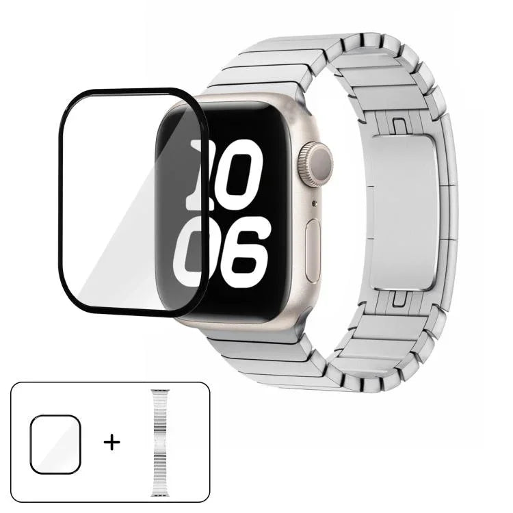 Correia de Relógio em Aço 316 com Fivela Original e Filme Curvo 3D, Para Apple Watch Série 10 46mm, Para Apple Watch Série 10 42mm, Para Apple Watch Série 44mm, Para Apple Watch Série 40mm, Para Apple Watch Ultra 2 / 1 49mm, Para Apple Watch Série 45mm