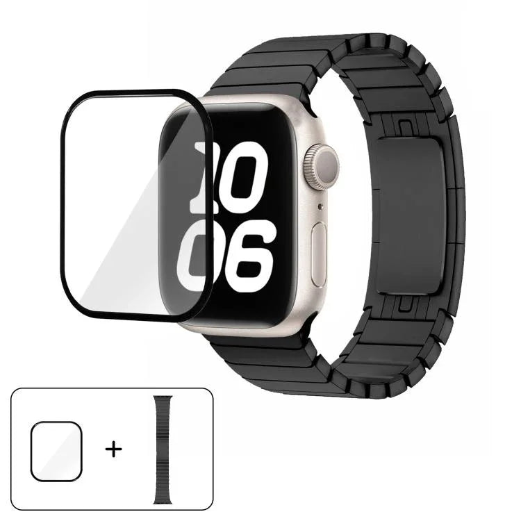 Correia de Relógio em Aço 316 com Fivela Original e Filme Curvo 3D, Para Apple Watch Série 10 46mm, Para Apple Watch Série 10 42mm, Para Apple Watch Série 44mm, Para Apple Watch Série 40mm, Para Apple Watch Ultra 2 / 1 49mm, Para Apple Watch Série 45mm