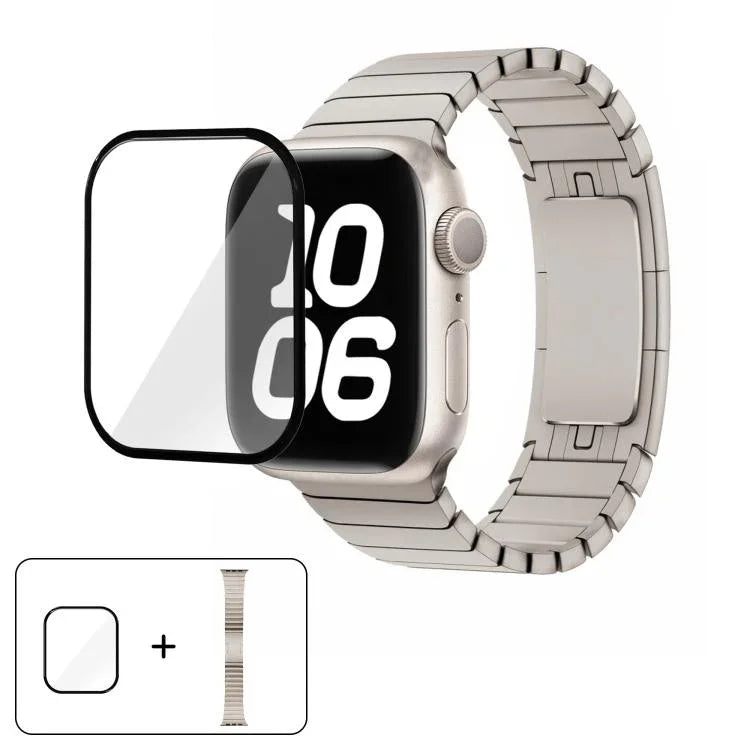 Correia de Relógio em Aço 316 com Fivela Original e Filme Curvo 3D, Para Apple Watch Série 10 46mm, Para Apple Watch Série 10 42mm, Para Apple Watch Série 44mm, Para Apple Watch Série 40mm, Para Apple Watch Ultra 2 / 1 49mm, Para Apple Watch Série 45mm