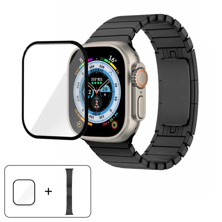 Correia de Relógio em Aço 316 com Fivela Original e Filme Curvo 3D, Para Apple Watch Série 10 46mm, Para Apple Watch Série 10 42mm, Para Apple Watch Série 44mm, Para Apple Watch Série 40mm, Para Apple Watch Ultra 2 / 1 49mm, Para Apple Watch Série 45mm