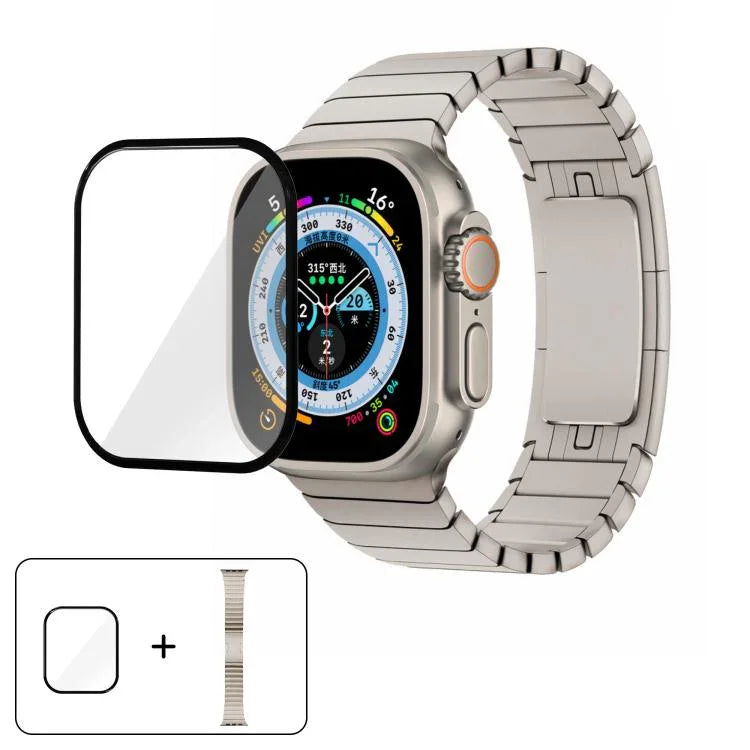 Correia de Relógio em Aço 316 com Fivela Original e Filme Curvo 3D, Para Apple Watch Série 10 46mm, Para Apple Watch Série 10 42mm, Para Apple Watch Série 44mm, Para Apple Watch Série 40mm, Para Apple Watch Ultra 2 / 1 49mm, Para Apple Watch Série 45mm