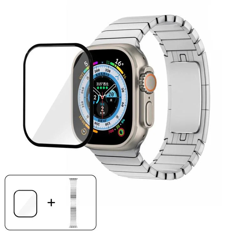 Correia de Relógio em Aço 316 com Fivela Original e Filme Curvo 3D, Para Apple Watch Série 10 46mm, Para Apple Watch Série 10 42mm, Para Apple Watch Série 44mm, Para Apple Watch Série 40mm, Para Apple Watch Ultra 2 / 1 49mm, Para Apple Watch Série 45mm