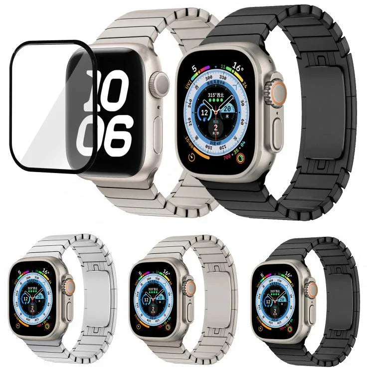 Correia de Relógio em Aço 316 com Fivela Original e Filme Curvo 3D, Para Apple Watch Série 10 46mm, Para Apple Watch Série 10 42mm, Para Apple Watch Série 44mm, Para Apple Watch Série 40mm, Para Apple Watch Ultra 2 / 1 49mm, Para Apple Watch Série 45mm