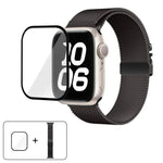 Correia de Relógio Milanesa em Aço Inoxidável com Fivela Umbrella e Filme Curvo 3D, Para Apple Watch Série 10 46mm, Para Apple Watch Série 10 42mm, Para Apple Watch Série 44mm, Para Apple Watch Série 40mm, Para Apple Watch Ultra 2 / 1 49mm