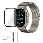 Correia de Relógio Milanesa em Aço Inoxidável com Fivela Umbrella e Filme Curvo 3D, Para Apple Watch Série 10 46mm, Para Apple Watch Série 10 42mm, Para Apple Watch Série 44mm, Para Apple Watch Série 40mm, Para Apple Watch Ultra 2 / 1 49mm