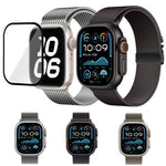 Correia de Relógio Milanesa em Aço Inoxidável com Fivela Umbrella e Filme Curvo 3D, Para Apple Watch Série 10 46mm, Para Apple Watch Série 10 42mm, Para Apple Watch Série 44mm, Para Apple Watch Série 40mm, Para Apple Watch Ultra 2 / 1 49mm