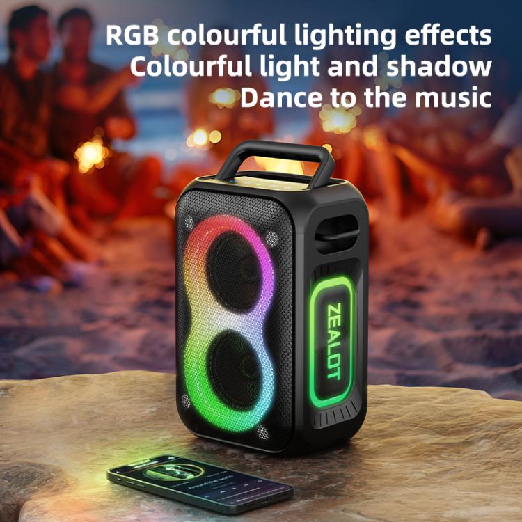Zealot PT02 Coluna Bluetooth Estéreo RGB Colorida Portátil 60W para Exterior, PT02
