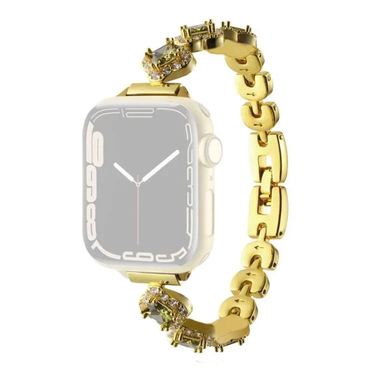 Correia de Relógio em Metal com Diamantes e Trevo de Quatro Folhas xDfind, Para Apple Watch 42 / 44 / 45 / 46 / 49mm, Para Apple Watch 38 / 40 / 41 / S10 42mm