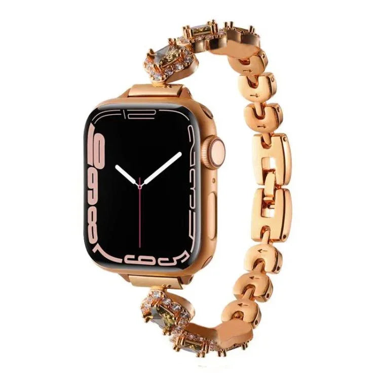 Correia de Relógio em Metal com Diamantes e Trevo de Quatro Folhas xDfind, Para Apple Watch 42 / 44 / 45 / 46 / 49mm, Para Apple Watch 38 / 40 / 41 / S10 42mm