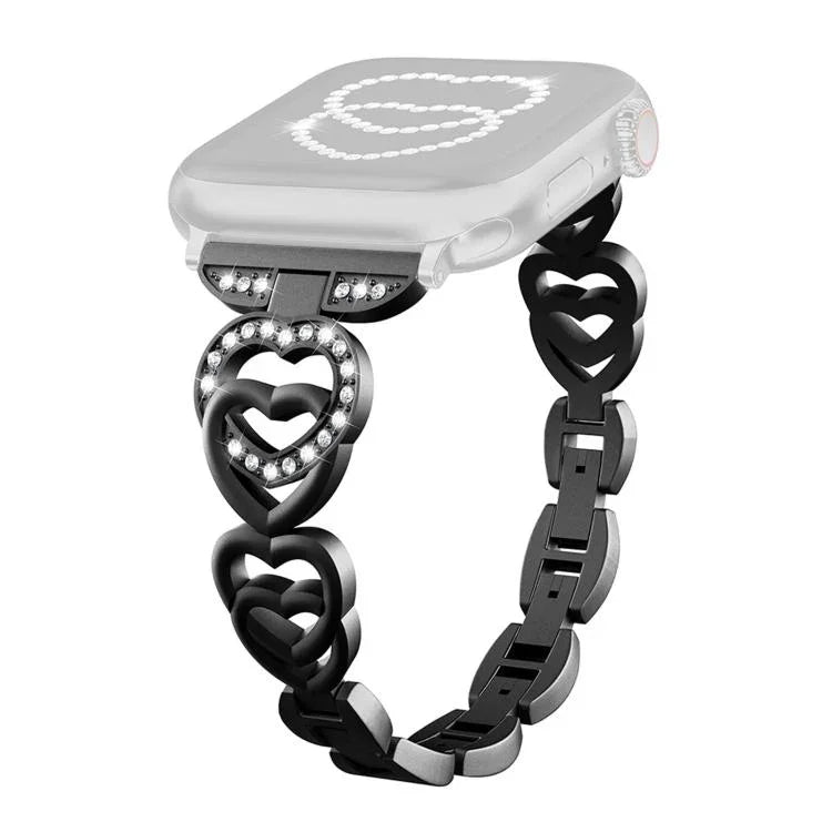 Correia de Relógio em Metal com Diamantes e Coração Duplo xDfind, Para Apple Watch 42 / 44 / 45 / 46 / 49mm, Para Apple Watch 38 / 40 / 41 / S10 42mm