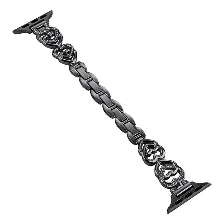Correia de Relógio em Metal com Diamantes e Coração Duplo xDfind, Para Apple Watch 42 / 44 / 45 / 46 / 49mm, Para Apple Watch 38 / 40 / 41 / S10 42mm