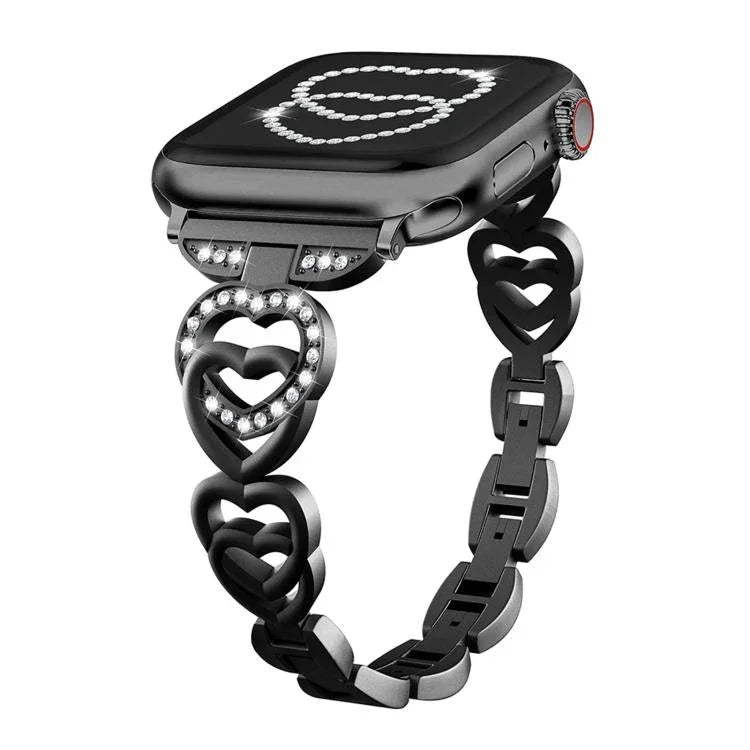 Correia de Relógio em Metal com Diamantes e Coração Duplo xDfind, Para Apple Watch 42 / 44 / 45 / 46 / 49mm, Para Apple Watch 38 / 40 / 41 / S10 42mm