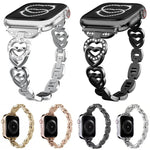 Correia de Relógio em Metal com Diamantes e Coração Duplo xDfind, Para Apple Watch 42 / 44 / 45 / 46 / 49mm, Para Apple Watch 38 / 40 / 41 / S10 42mm