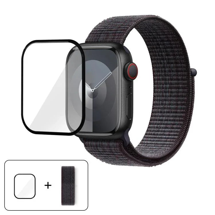Correia de Relógio em Nylon Básica com Laço e Filme Curvo 3D, Para Apple Watch Série 41mm, Para Apple Watch Série 38mm, Para Apple Watch Série 42mm