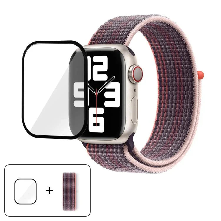 Correia de Relógio em Nylon Básica com Laço e Filme Curvo 3D, Para Apple Watch Série 41mm, Para Apple Watch Série 38mm, Para Apple Watch Série 42mm