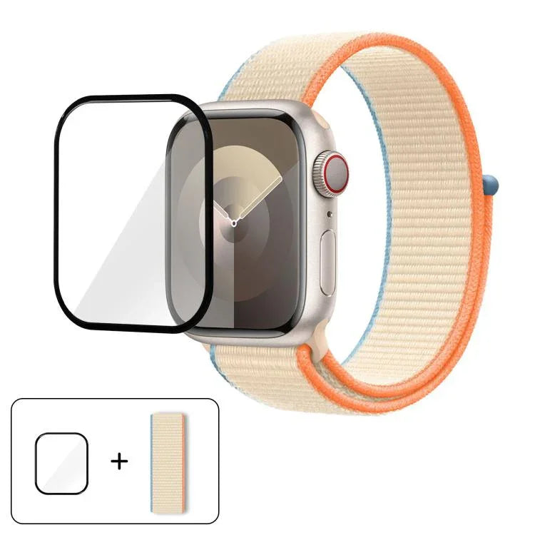 Correia de Relógio em Nylon Básica com Laço e Filme Curvo 3D, Para Apple Watch Série 41mm, Para Apple Watch Série 38mm, Para Apple Watch Série 42mm