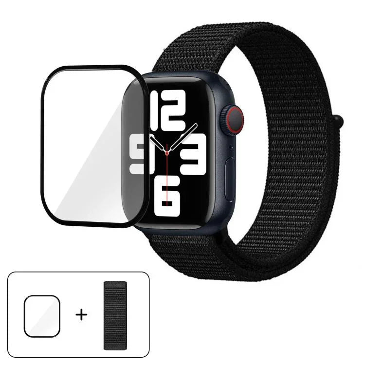 Correia de Relógio em Nylon Básica com Laço e Filme Curvo 3D, Para Apple Watch Série 41mm, Para Apple Watch Série 38mm, Para Apple Watch Série 42mm