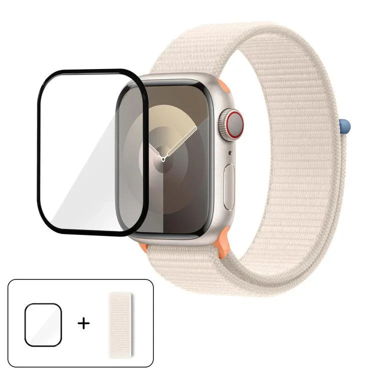 Correia de Relógio em Nylon Básica com Laço e Filme Curvo 3D, Para Apple Watch Série 41mm, Para Apple Watch Série 38mm, Para Apple Watch Série 42mm
